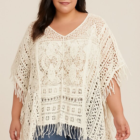 Lane Bryant Boho Crochet Fringe Top – Plus Size 26/28 - Picture 1 of 12